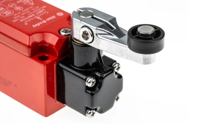 Allen-Bradley Guardmaster 440P safety limit switches with plunger, roller, and lever actuators for industrial machine safety