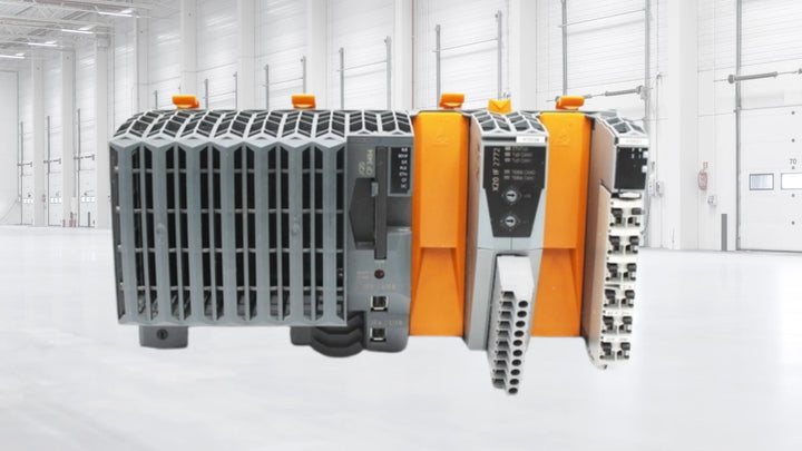B&R Automation PLC with modular controller and I/O modules for industrial automation systems