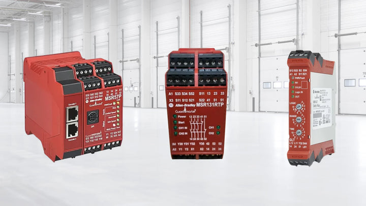 Allen-Bradley Guardmaster safety relay MSR127T and 440R models displayed on a white background with DDPARTSSOLUTION branding.