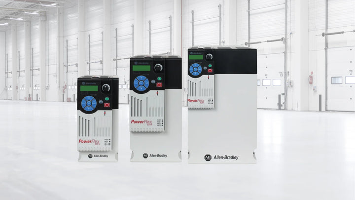 Allen-Bradley PowerFlex 525 drive installed in an industrial control panel for motor automation