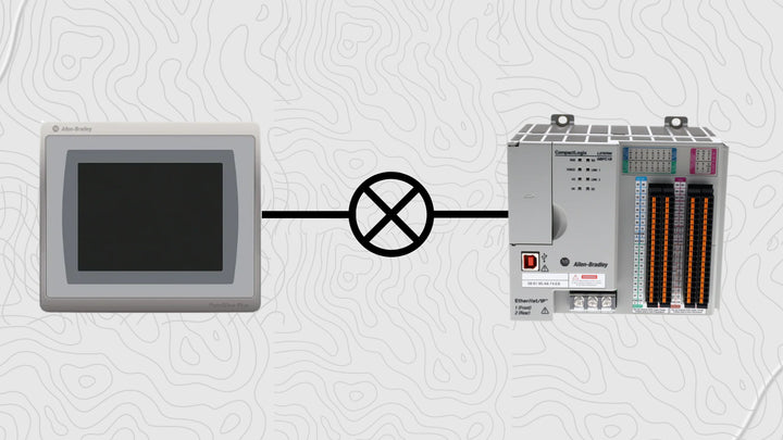 Allen-Bradley PanelView HMI connected to CompactLogix PLC in industrial automation system