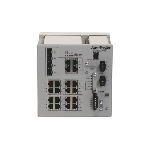 Allen-Bradley Stratix 5400 Managed Switch with Layer 2/3 switching and Cisco IOS, ideal for industrial Ethernet networks