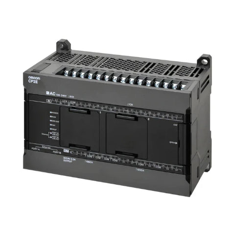 Omron CP2E PLC CPU unit with Ethernet and serial ports for industrial automation