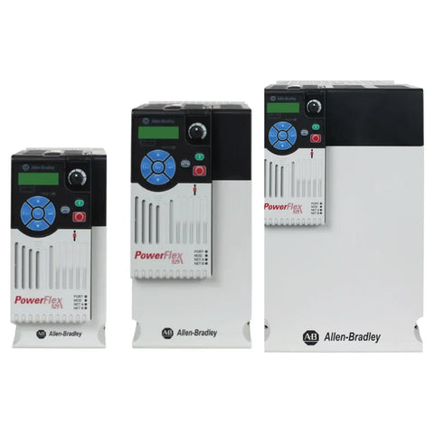 Allen Bradley PowerFlex 525 drives showcased in a compact design for industrial motor control.