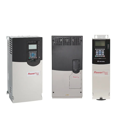 Rockwell PowerFlex 755 AC Drives Allen Bradley displayed in three different models.