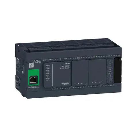 Schneider Electric PLC category featuring Modicon M241, M221, BMX, TM3 expansion I/O modules, and ABL8 power supplies