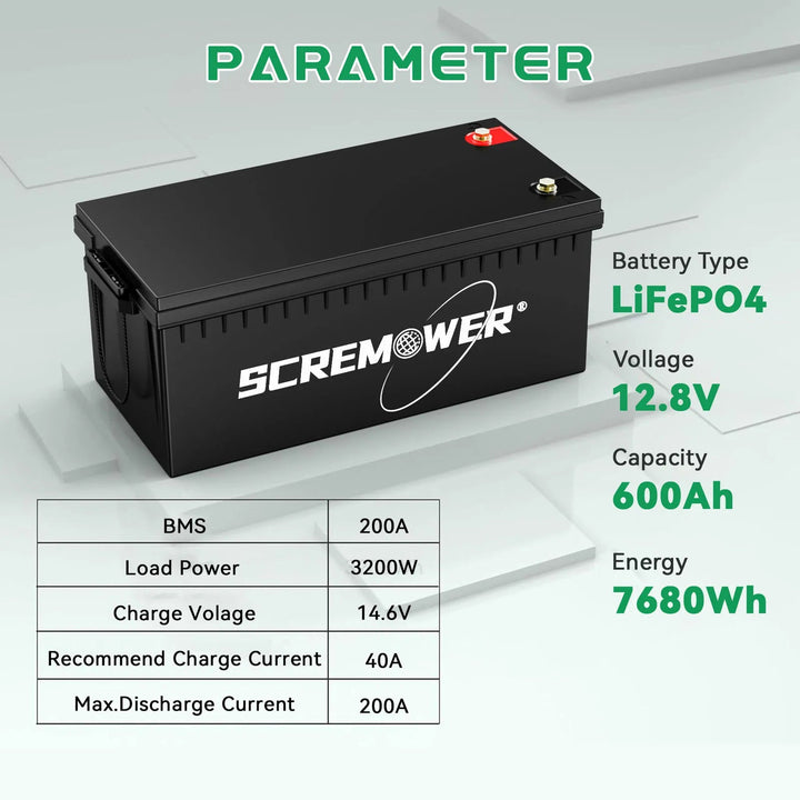 12V 600AH LiFePO4 Lithium Battery – 200A BMS, 7680W Power - DDPARTS SOLUTION