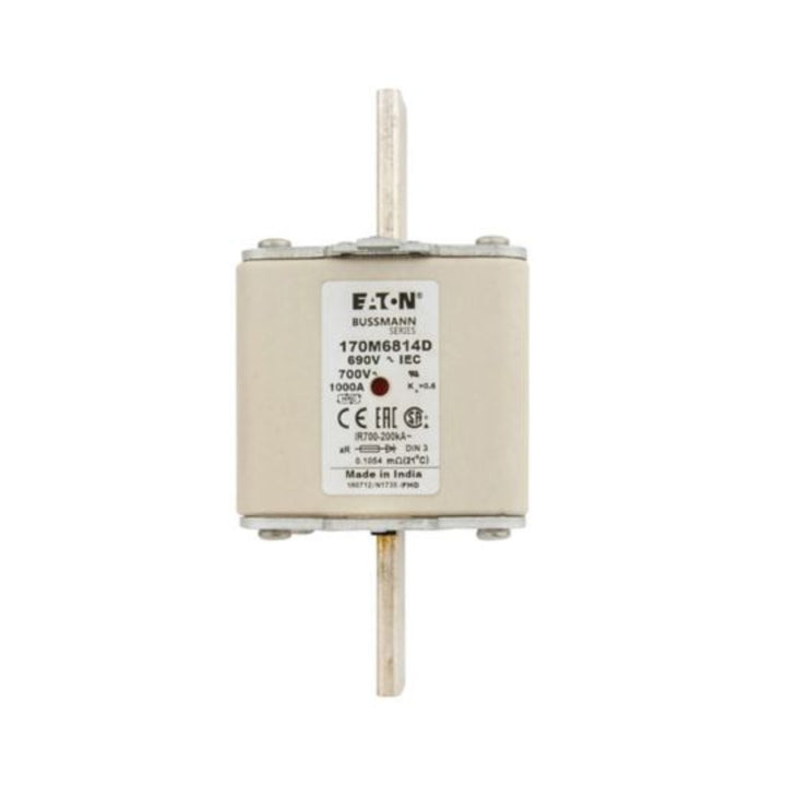 Eaton Bussmann 170M6814D high-speed square body fuse, 1000 A, 690 V AC, Class aR