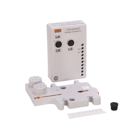 Allen-Bradley 1738-IE2CM12 ArmorPoint analog input module with 2 single-ended current inputs and M12 connectors, IP67-rated.