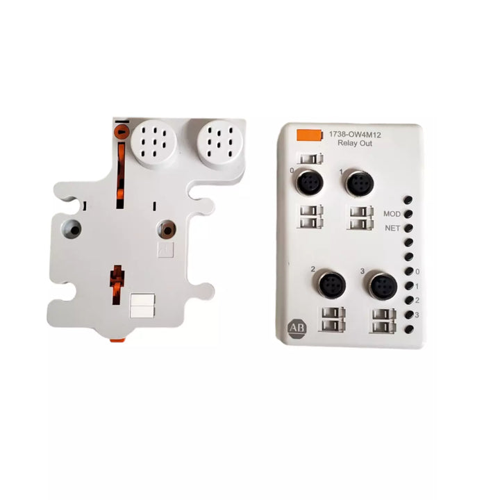 Allen-Bradley 1738-OW4M12 ArmorPoint 4-point relay output module, 24V DC normally open outputs, M12 connectors, IP67-rated.