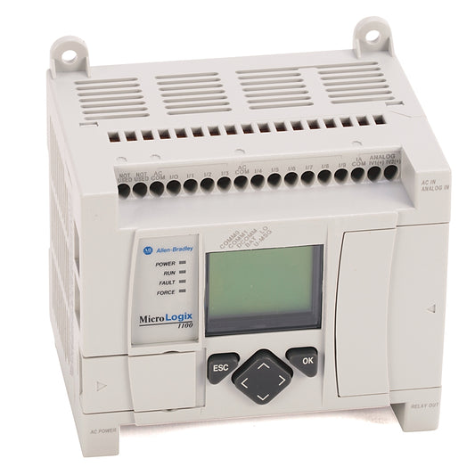 1763-L16BWA Allen Bradley 1763 MicroLogix 1100 System, MicroLogix 1100, 120/240V ac power, (10) 24V dc digital inputs, (2) 10V analog inputs, (6) relay outputs