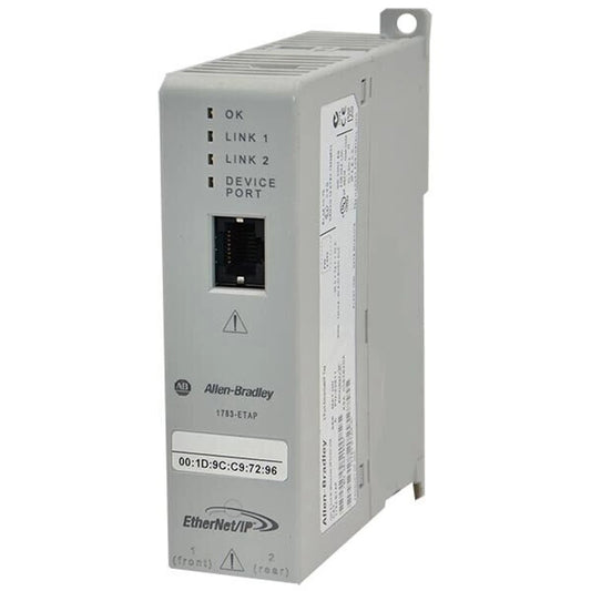 Adaptador Ethernet industrial 1783-ETAP Allen Bradley projetado para comunicação robusta em automação, apresentando conectividade de alta velocidade, durabilidade industrial e recursos avançados de diagnóstico.