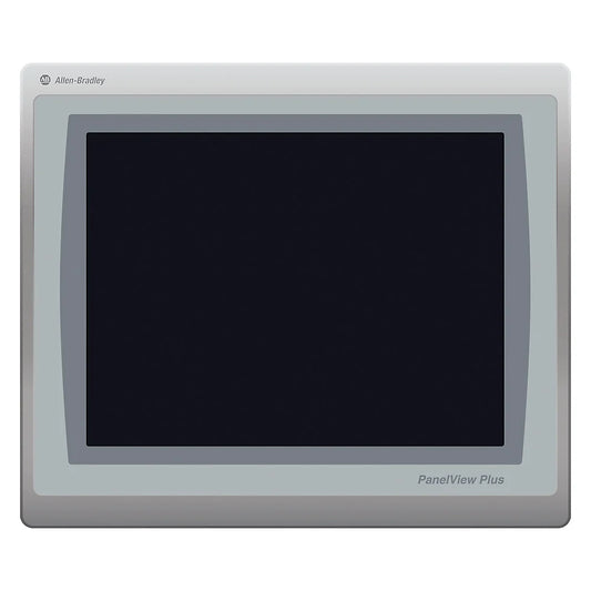 2711P-T10C22D9P Allen Bradley 10-inch touchscreen HMI panel for industrial applications with Ethernet/IP connectivity and compatibility with FactoryTalk View Studio software.