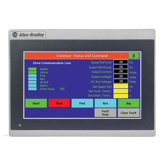 2711R-T7T Allen Bradley high-performance industrial Human-Machine Interface (HMI) featuring a high-resolution touchscreen, versatile communication options, and rugged construction for reliable control and monitoring in demanding environments.