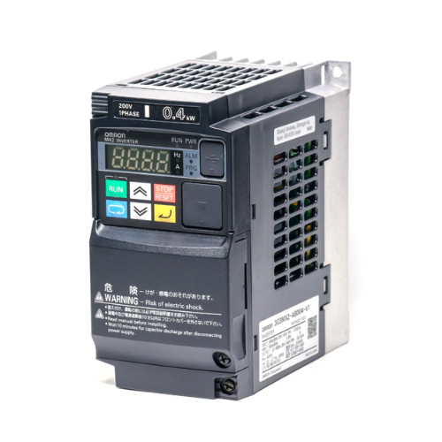 3G3MX2-A4075-ZV1 variable frequency drive with a power rating of 7.5 kW (10 HP), designed for precise motor control in industrial applications, offering advanced features for optimal performance and energy efficiency.