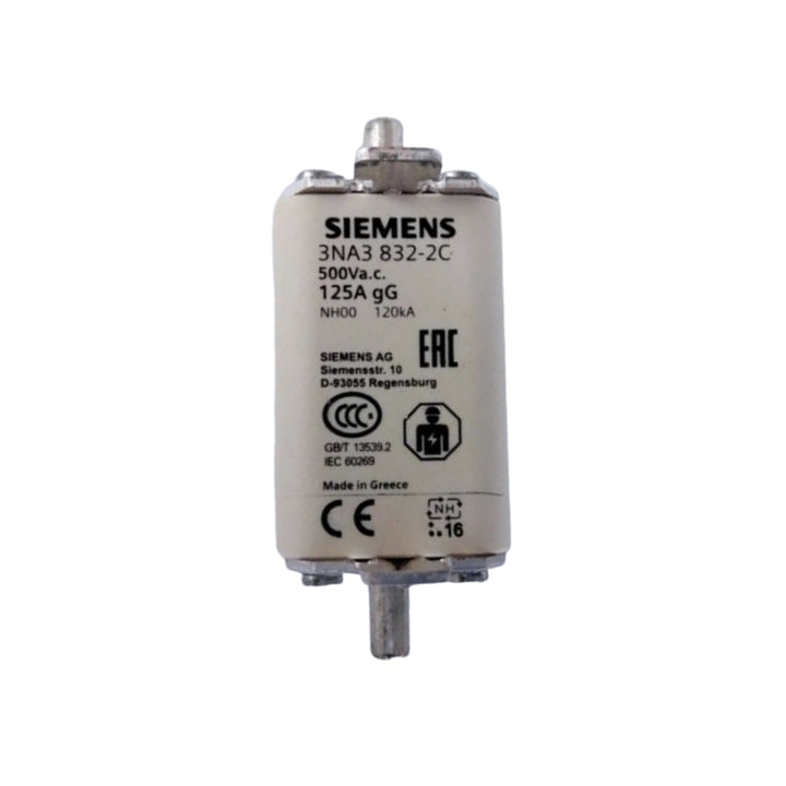 Siemens 3NA3832-2C LV HRC fuse link, NH00, 125 A, 500 V AC, gG/gL class