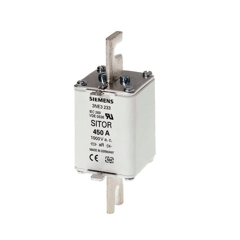 Siemens 3NE3233 SITOR fuse link, NH1, 1000 V AC, 100 kA, with silver-plated slotted blade contacts
