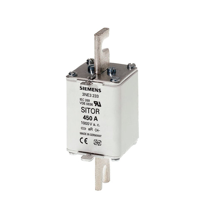Siemens 3NE3233 SITOR fuse link, NH1, 1000 V AC, 100 kA, with silver-plated slotted blade contacts