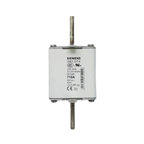 Siemens 3NE3337-8 SITOR fuse link, NH2, 710 A, 900 V AC, with silver-plated slotted blade contacts