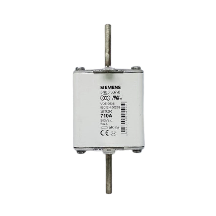 Siemens 3NE3337-8 SITOR fuse link, NH2, 710 A, 900 V AC, with silver-plated slotted blade contacts