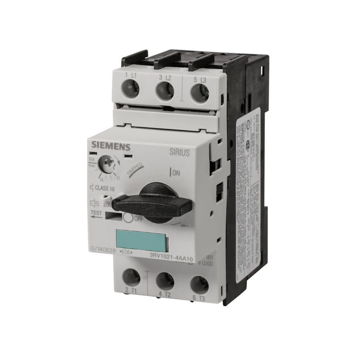 Siemens 3RV1021-4AA10 motor protection breaker, 17–25A, 3-pole, Size S0, IP20, Class 10, for motor protection.