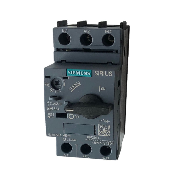 Siemens 3RV2011-4AA10 motor protection breaker, 10–16A, 3-pole, size S00, Class 10, IP20.