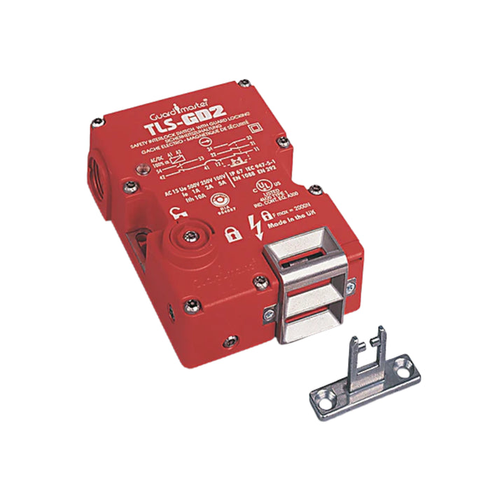 Trava de segurança Allen-Bradley 440G-T27171 para proteção de portas em máquinas industriais e automação segura.