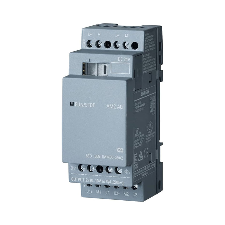 Siemens 6ED1055-1MM00-0BA2 LOGO! expansion module, 4 analog inputs, 0–10V, 24V DC, IP20, screw terminals.