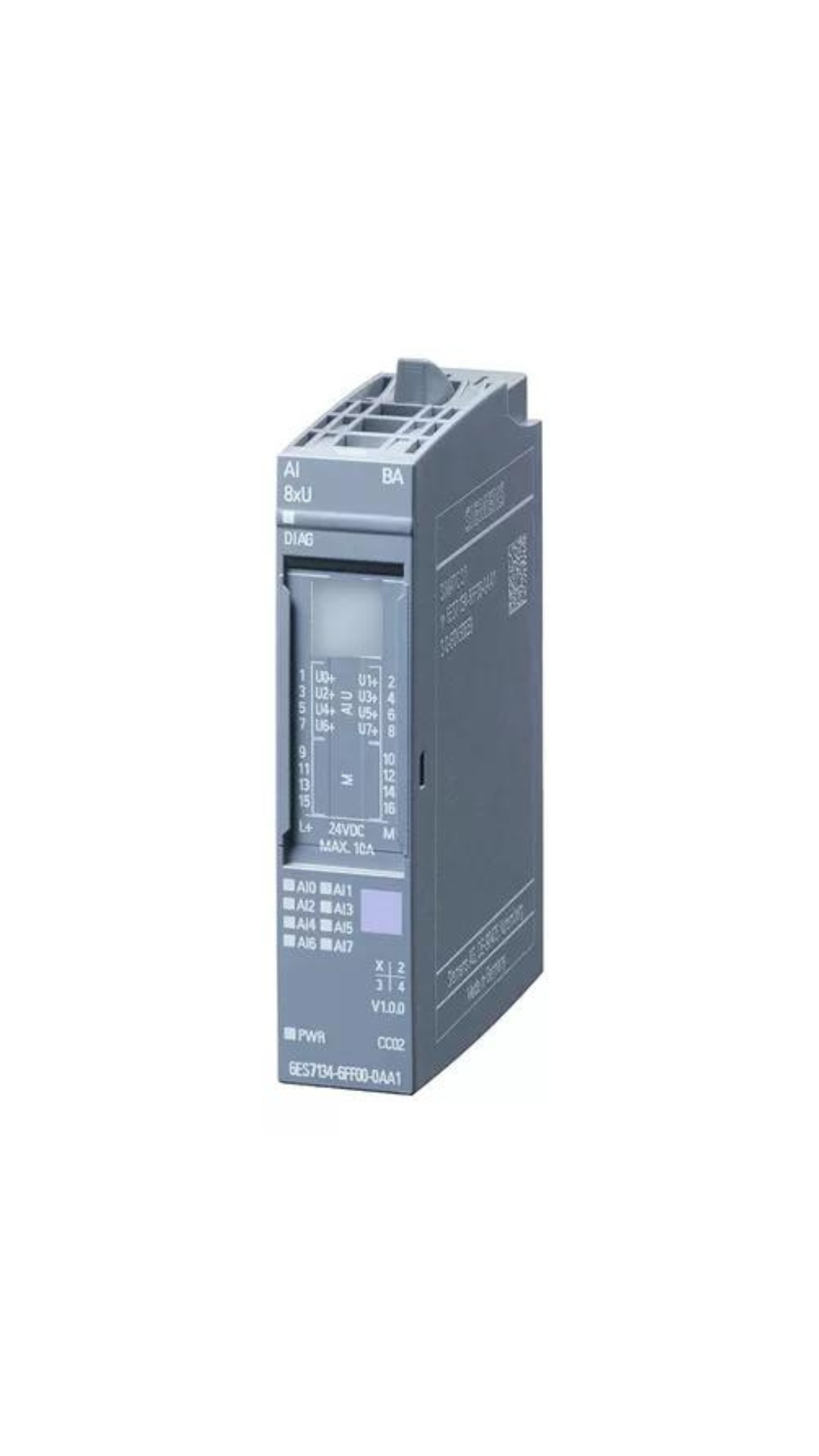 6ES7134-6FF00-0AA1 Siemens SIMATIC ET 200SP, digital output module , AI 8XU Basic, suitable for BU type A0, A1, Color code CC02, Module diagnostics, 16 bit