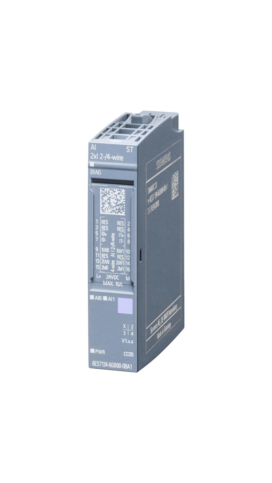 6ES7134-6GB00-0BA1 Siemens SIMATIC ET 200SP, digital output module, AI 2xI 2-/4-wire Standard, Pack quantity: 1 unit, suitable for BU type A0, A1, Color code CC05, Module diagnostics, 16 bit