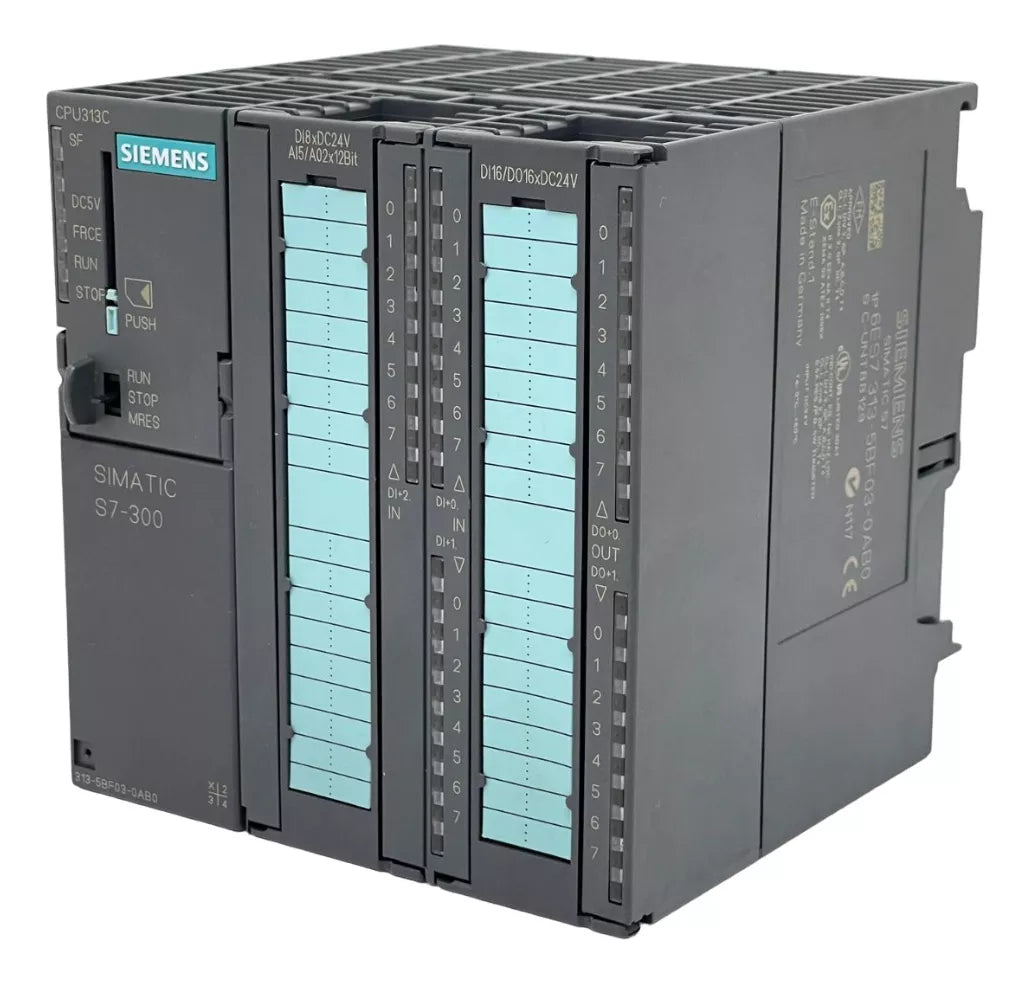 6ES7313-5BF03-0AB0 Siemens SIMATIC S7-300, CPU 313C, Compact CPU with MPI, 24 DI/16 DO, 4 AI, 2 AO, 1 Pt100, 3 high-speed counters (30 kHz), Integr. power supply 24 V DC, work memory 64 KB, Front connector (2x 40-pole) and Micro Memory Card required