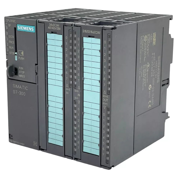 6ES7313-5BF03-0AB0 Siemens SIMATIC S7-300, CPU 313C, Compact CPU with MPI, 24 DI/16 DO, 4 AI, 2 AO, 1 Pt100, 3 high-speed counters (30 kHz), Integr. power supply 24 V DC, work memory 64 KB, Front connector (2x 40-pole) and Micro Memory Card required