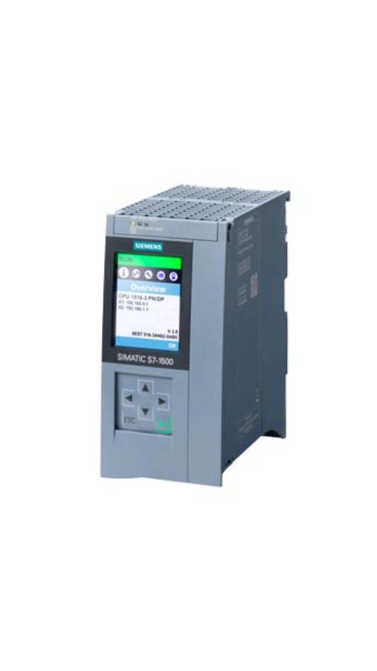 6ES7516-3AN02-0AB0 Siemens SIMATIC S7-1500, CPU 1516-3 PN/DP, central processing unit with 1 MB work memory for program and 5 MB for data, 1st interface: PROFINET IRT with 2-port switch, 2nd interface: PROFINET RT, 3rd interface: PROFIBUS, 10 ns bit
