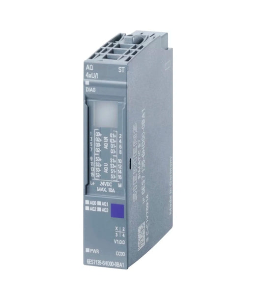 6ES7135-6HD00-0BA1 Siemens SIMATIC ET 200SP, Analog output module, AQ 4XU/I Standard, suitable for BU type A0, A1, Color code CC00, Module diagnostics, 16 bit, +/-0.3%