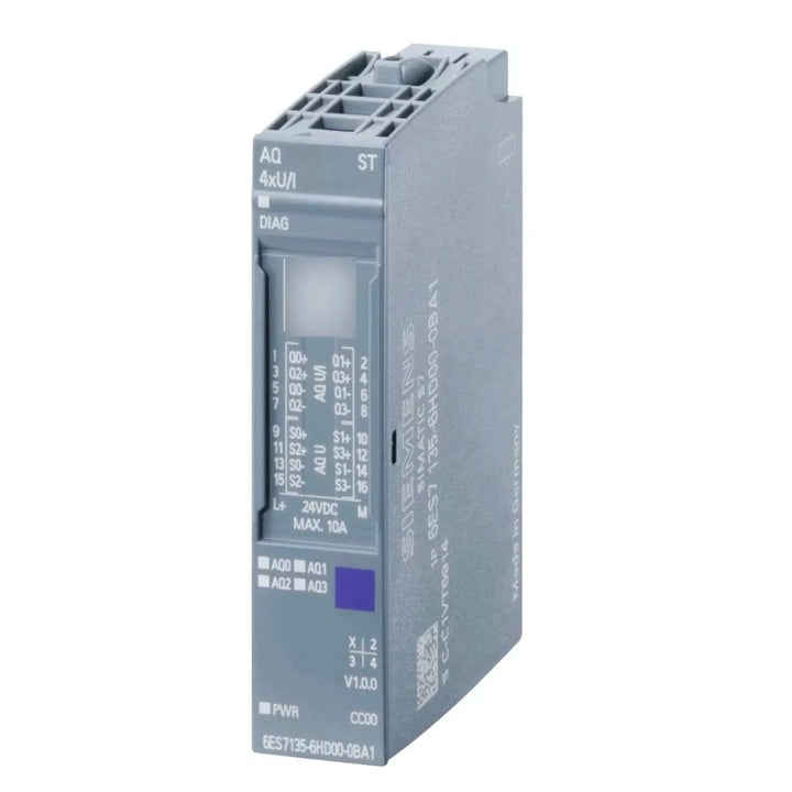 6ES7135-6HD00-0BA1 Siemens SIMATIC ET 200SP, módulo de salida analógica, estándar AQ 4XU/I, adecuado para BU tipo A0, A1, código de color CC00, diagnóstico de módulo, 16 bits, +/-0,3%