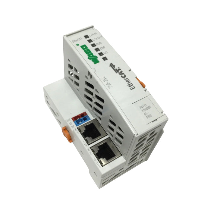 WAGO 750-354 EtherCAT coupler, dual RJ-45, 1024-byte I/O process image, 24 VDC, IP20