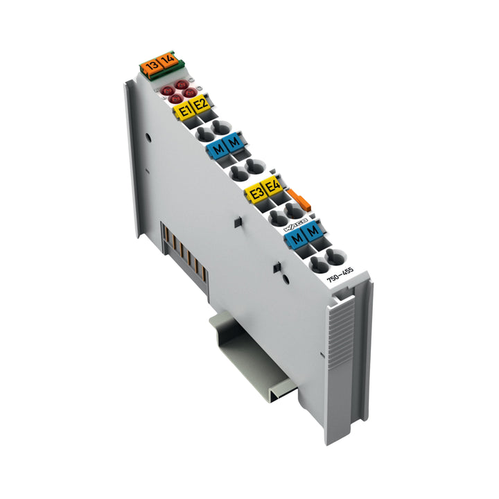 WAGO 750-455 4-channel analog input module, 4-20 mA single-ended, 12-bit resolution, IP20