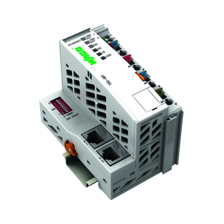 WAGO 750-881 3rd-generation Ethernet controller, dual RJ-45, 64 module capacity, IP20V