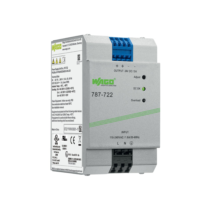 WAGO 787-722 EPSITRON ECO power supply 24 VDC 5 A, SELV, AC/DC input, DIN-rail, IP20