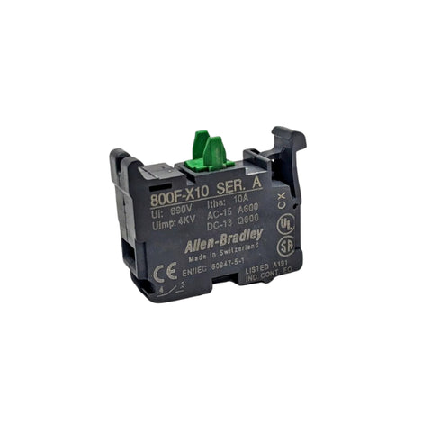 22mm contact block with 1 normally open contact, screw terminals, rated 690V AC, 10A.
