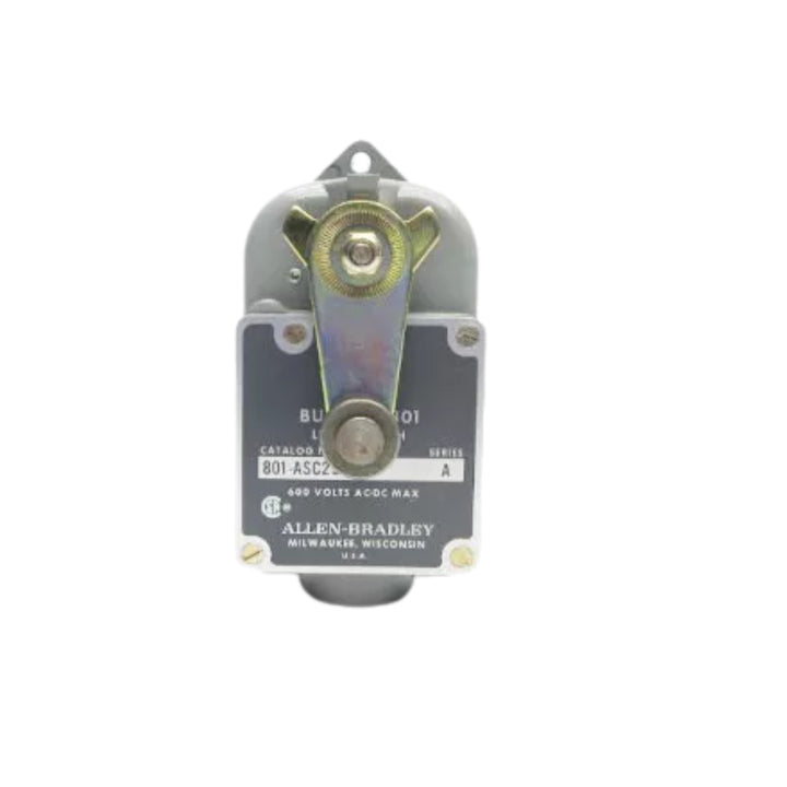 801-ASC29, chave fim de curso Allen-Bradley robusta, ideal para detecção de posição em sistemas de automação industrial.