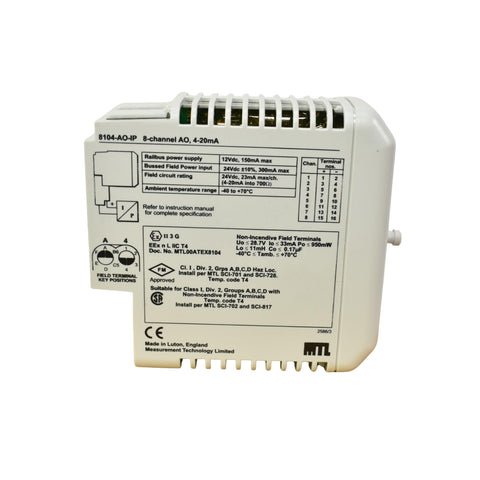 GE 8104-AO-IP analog output module, 4-channel 4–20 mA, isolated, for PAC8000 systems and hazardous area automation.