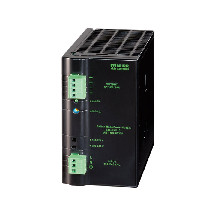 Murrelektronik 85305 Emparro 24V DC 10A single-phase power supply, high-efficiency DIN-rail design.