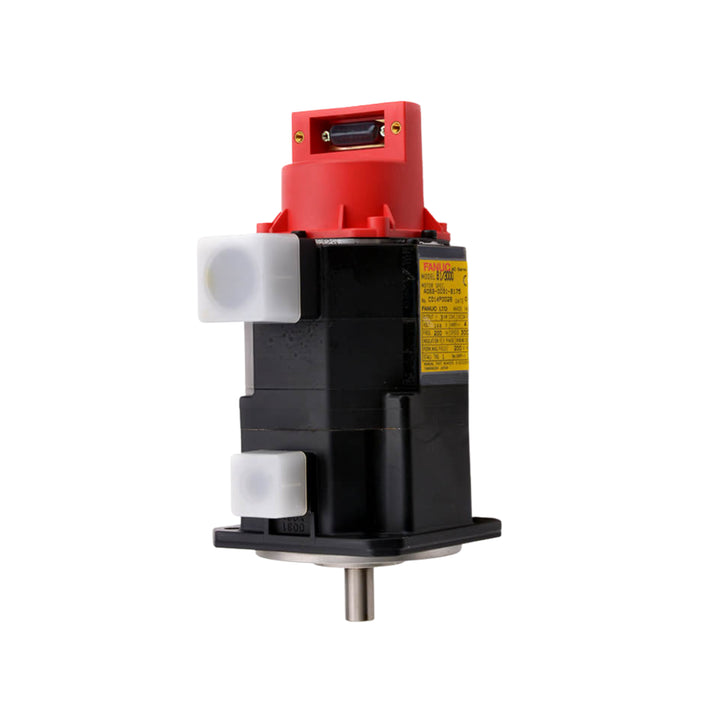 FANUC A06B-0034-B175#0008 AC servo motor with straight shaft and encoder for CNC automation.