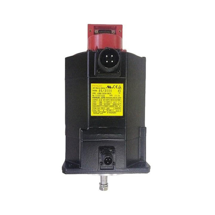 FANUC A06B-0034-B675 AC servo motor with brake and keyed shaft for CNC automation.