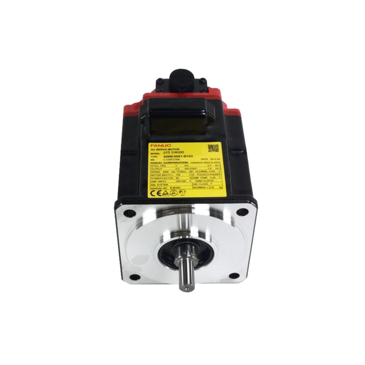 FANUC A06B-0061-B103 Alpha servo motor with tapered shaft and brake for CNC vertical motion.