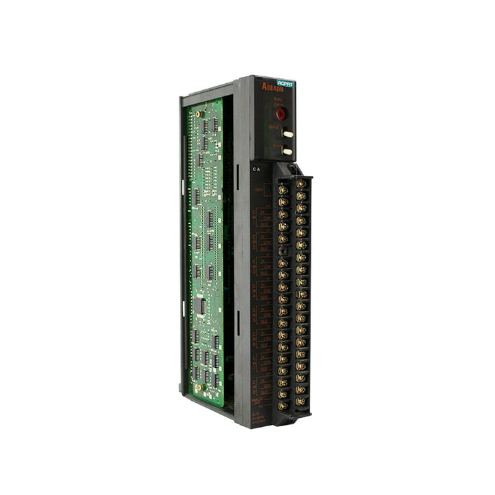 Mitsubishi A68ADN 8-channel analog input module for A Series PLCs with voltage and current signal support.