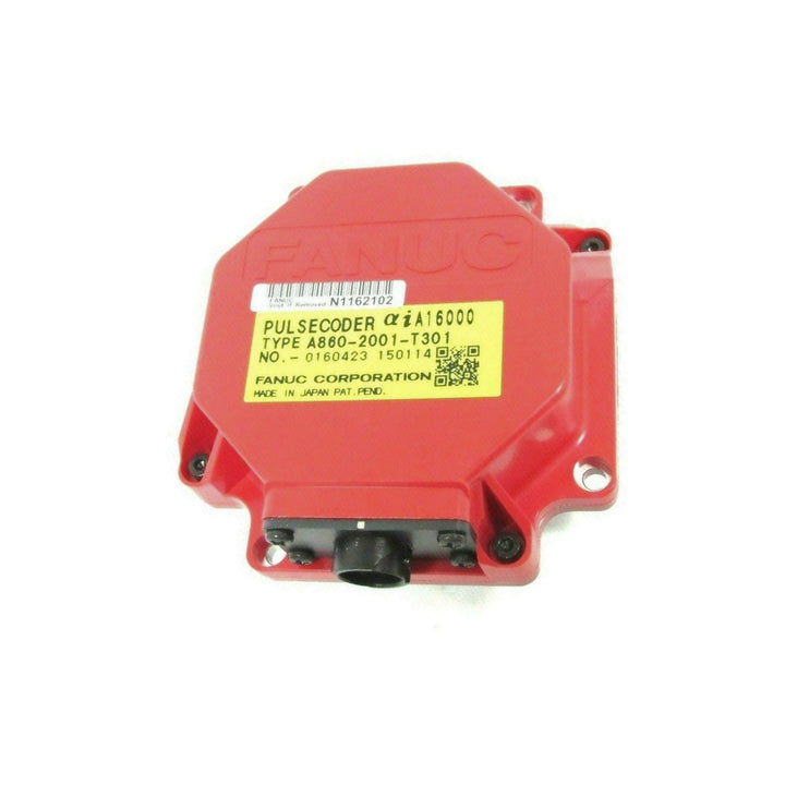 FANUC A860-2001-T301 pulse coder encoder for Alpha motors, ideal for CNC positioning and rotary feedback applications.