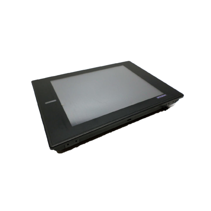 Mitsubishi A970GOT-SBA 10.4" STN monochrome HMI with touchscreen and serial ports for machine interface.