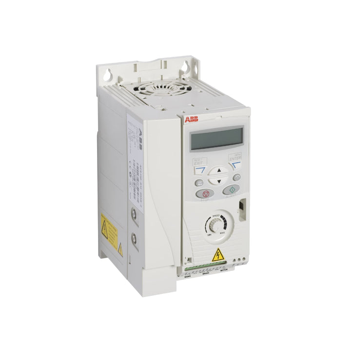 ABB ACS150-01E-09A8-2 VFD, 9.8 A, 230 V, compact drive for light-duty motor control in commercial and OEM systems.